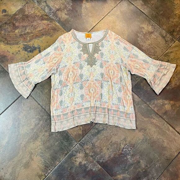 Ruby Rd. Crochet V-neck Keyhole Blouse 1X - Picture 5 of 10